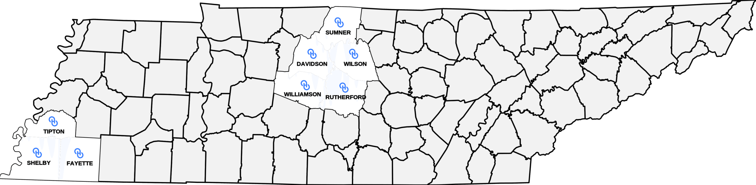 Map of Tennessee showing our service areas